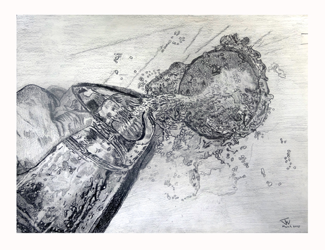 Pouring Water, Pencil Drawing, 9in x 12in, March 2015