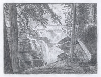Athabasca Falls-Jasper-pencil on paper-16cm x 21cm, February 2015